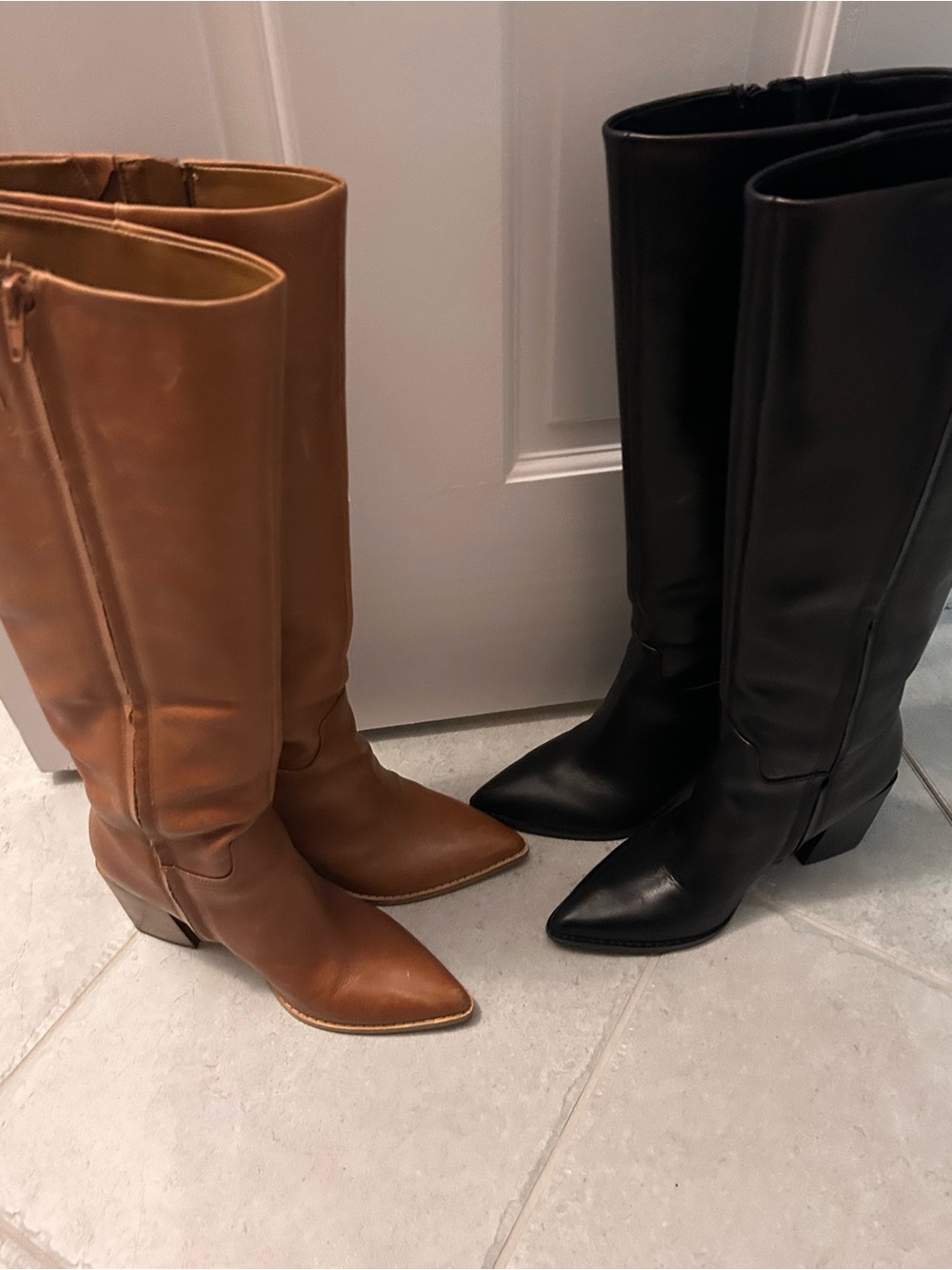 Nine West Two-Pair Pointed-Toe Knee-High Boots in Brown and Black